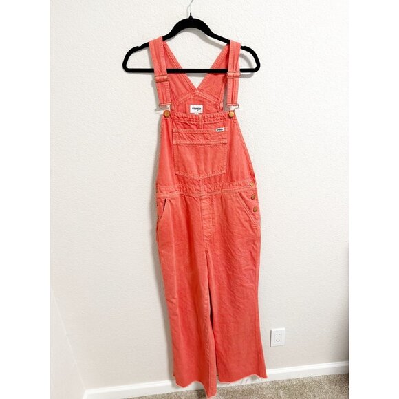 Wrangler Womens Casey Jones Flare Denim Bib Overall Raw Hem Poppy Red Large - Picture 3 of 8